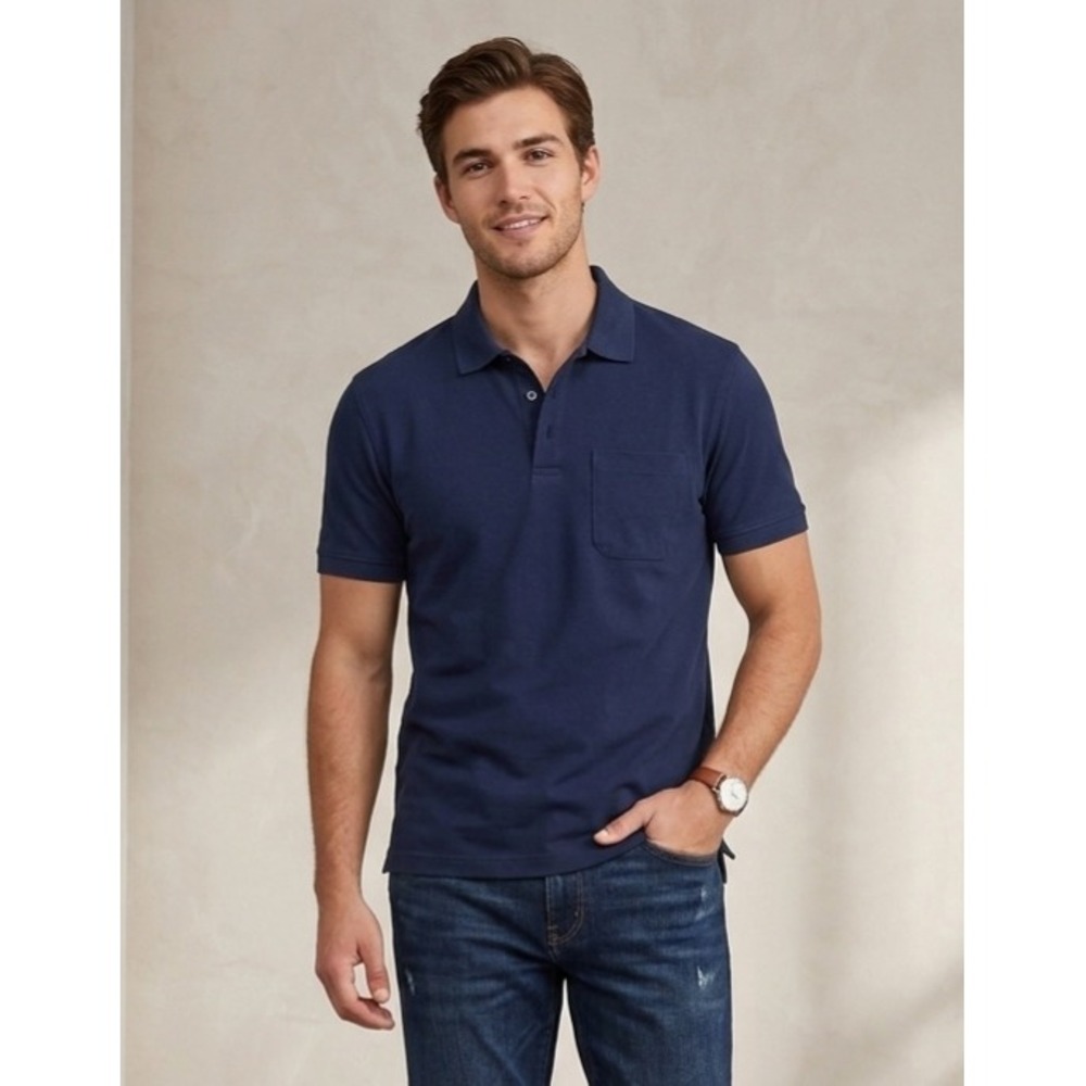 Daniel Cremieux Signature Navy Blue Mercerized Cotton Pocket Polo Shirt Mens M